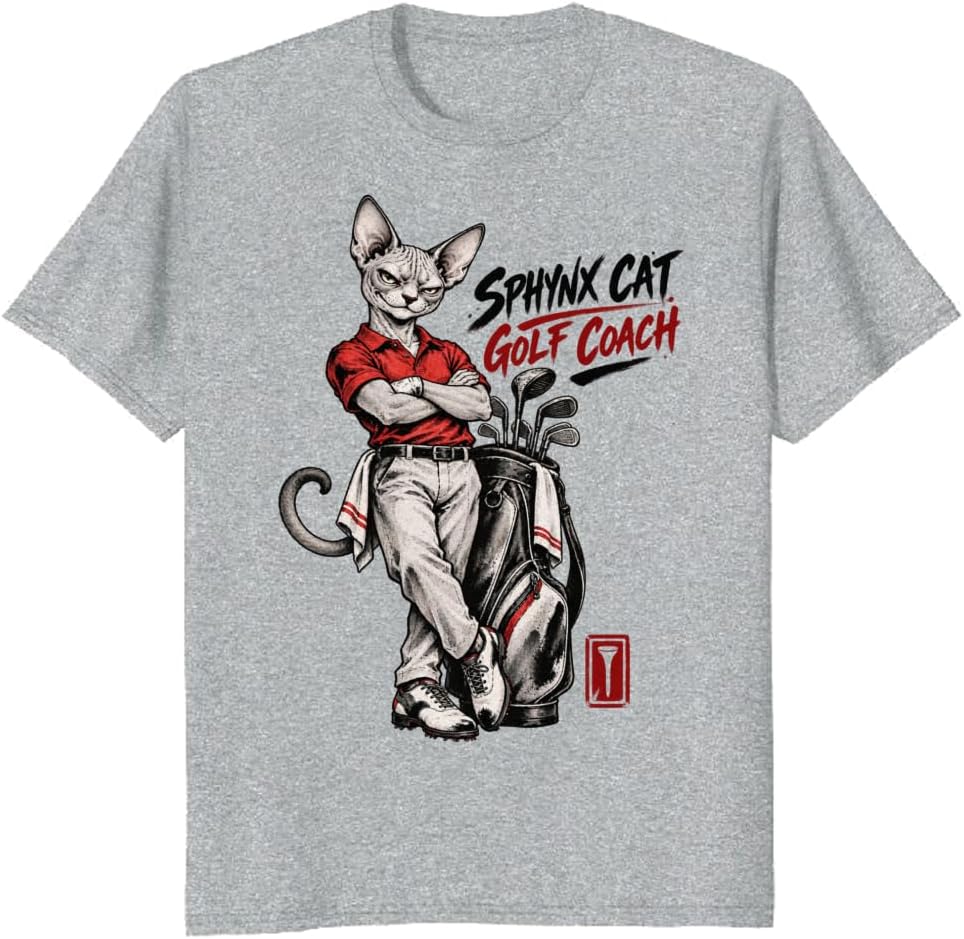 Ukiyo-E Sphynx Coach Graphic Tee Golf Cat Lover T-Shirt - S5