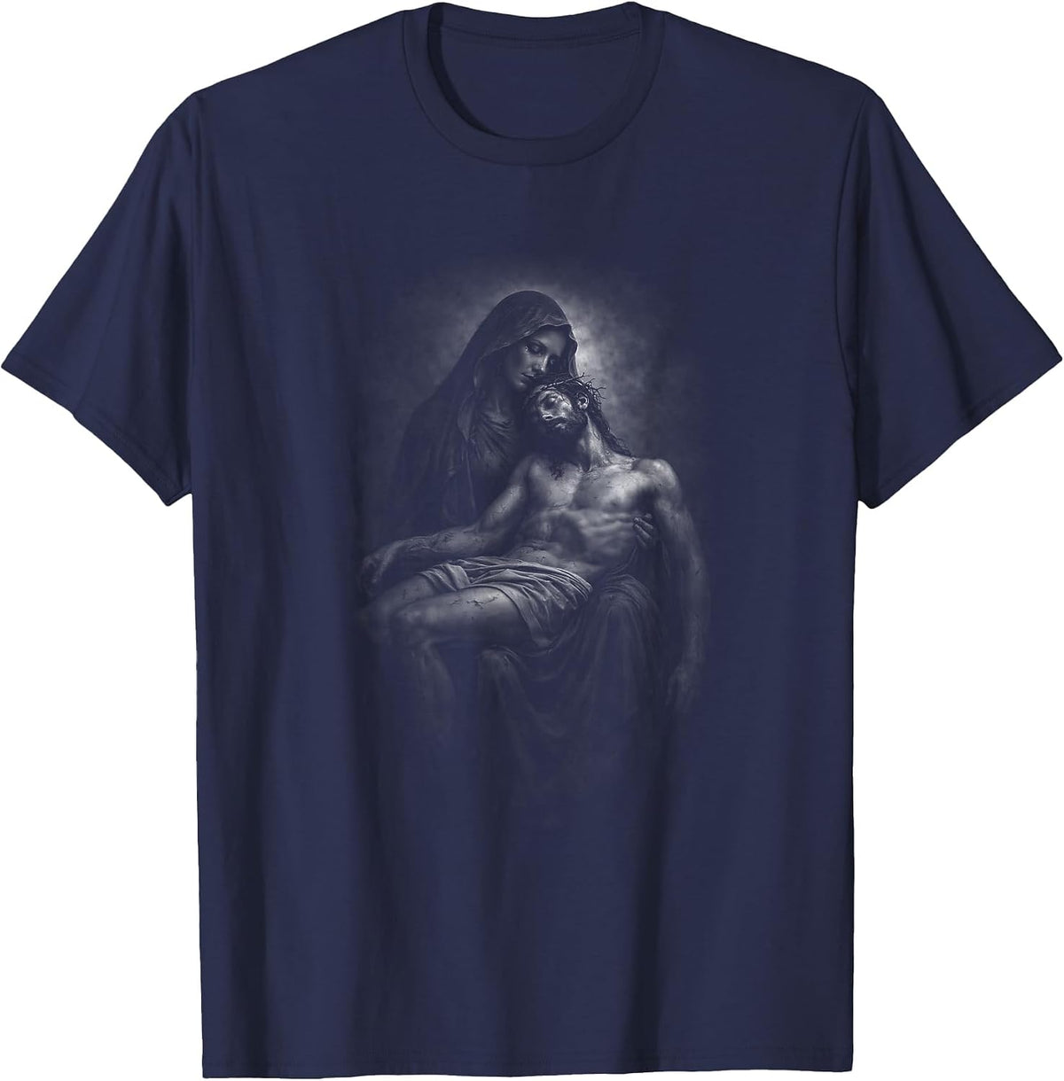 Pieta Mary Holding Jesus Christ Body T-Shirt - Navy Blue