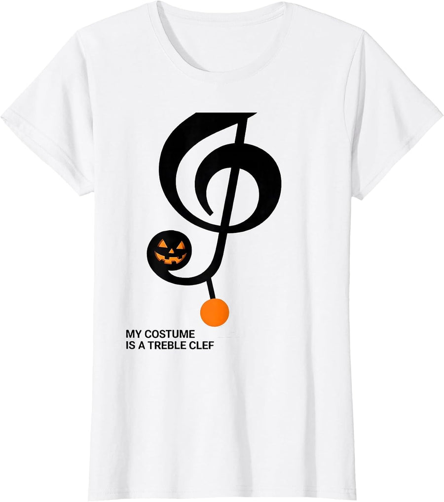Women's My Costume Is A Treble Clef Funny Music Teacher Halloween T-Shirt - White