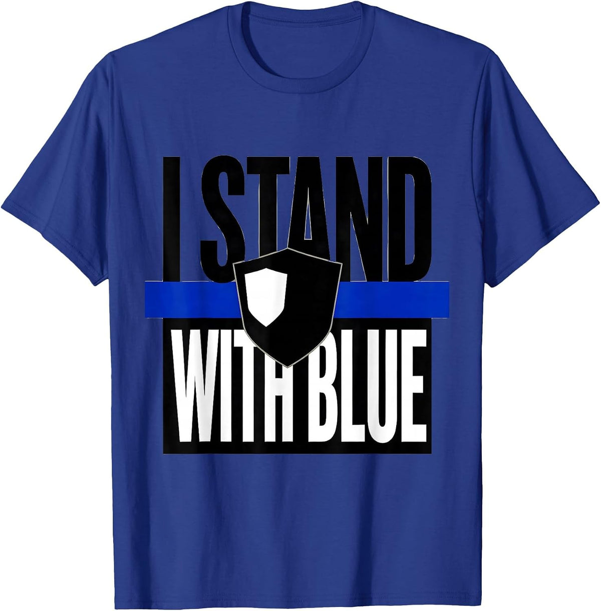 I Stand With Blue Brutalist Graphic Thin Blue Line Police T-Shirt - Royal Blue