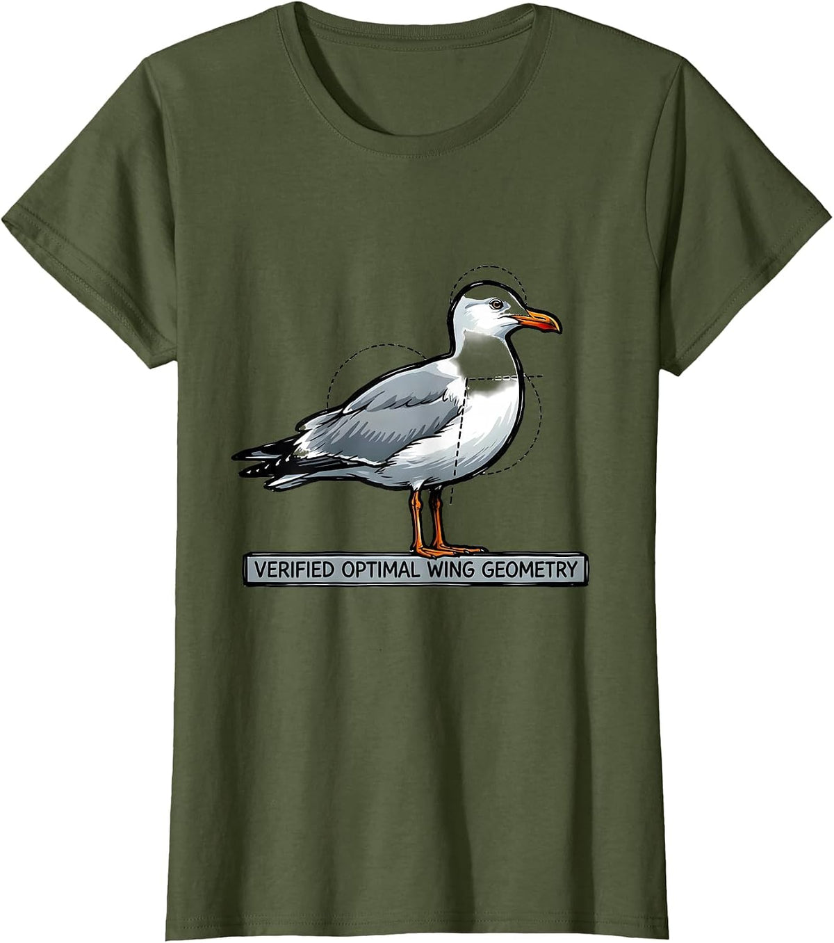 Women's Verified Optimal Wing Geometry Funny Math Teacher Bird Pun T-Shirt - Olive Green