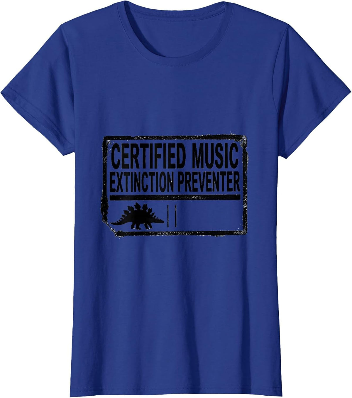 Women's Certified Music Extinction Preventer Rubber Stamp Teacher T-Shirt - Royal Blue