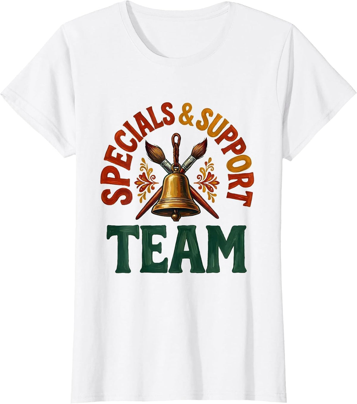 Women's Specials Support Team Folk Art Teacher Appreciation Back T-Shirt - White