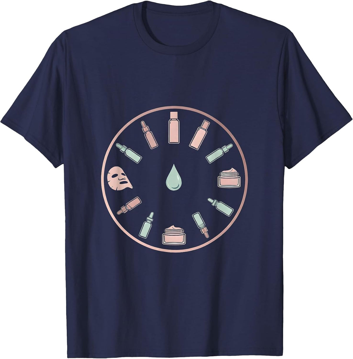 Men's K-Beauty Glass Skin 10-Step Skincare Routine T-Shirt - Navy Blue