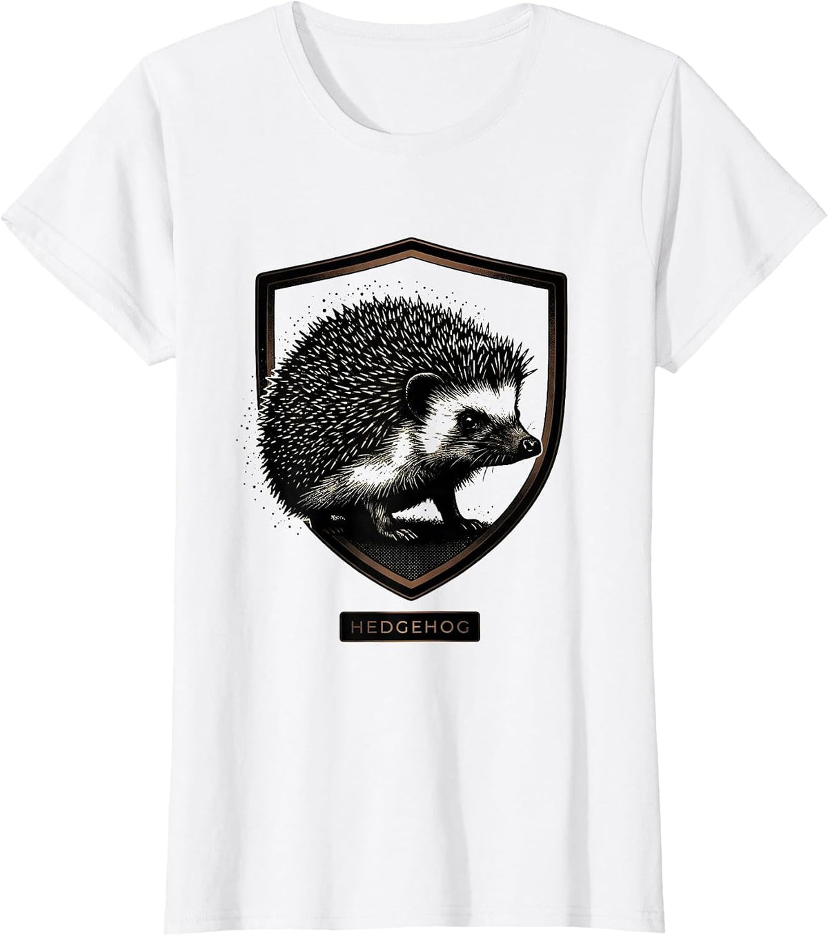 Women's Hedgehog Minimalist Badge Patch Line Art Animal T-Shirt - White