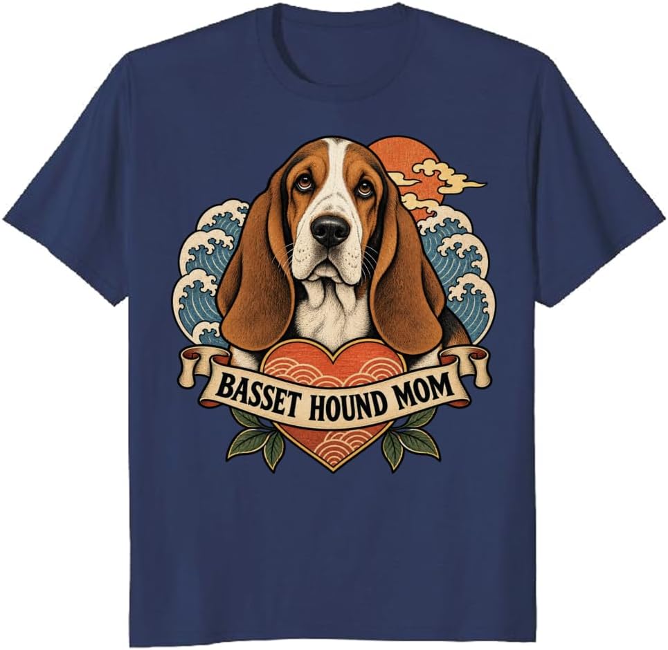 Basset Hound Mom T-Shirt Retro Botanical Dog Portrait Tee - S6