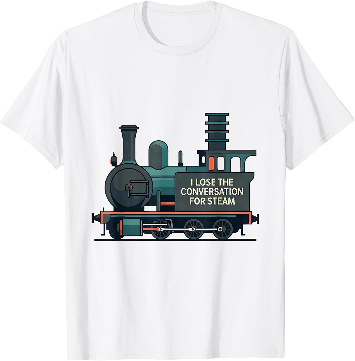 Men's I Lose The Conversation For Steam Midcentury Modern Train T-Shirt - White