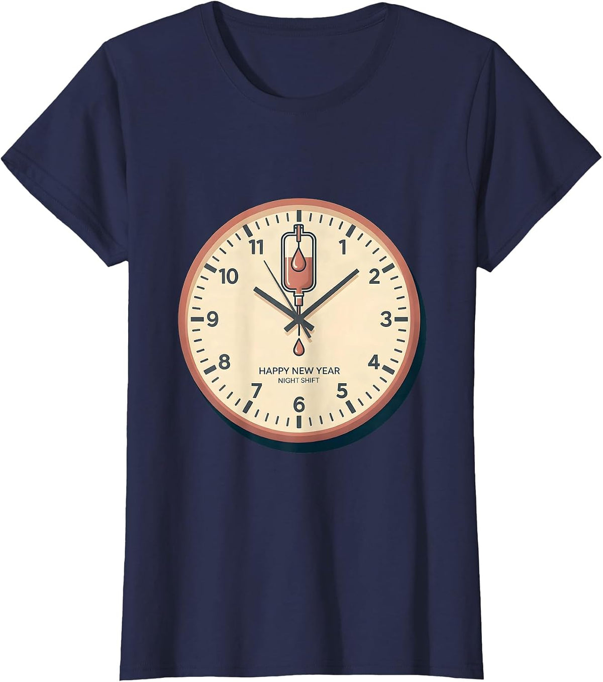 Women's Happy New Year, Night Shift Funny Nurse New Year Eve Party T-Shirt - Navy Blue