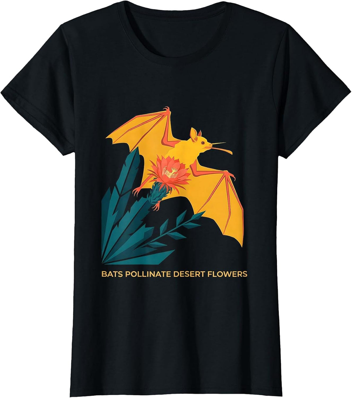 Bats Pollinate Desert Flowers Vintage Gothic Bat Lover T-Shirt - Black
