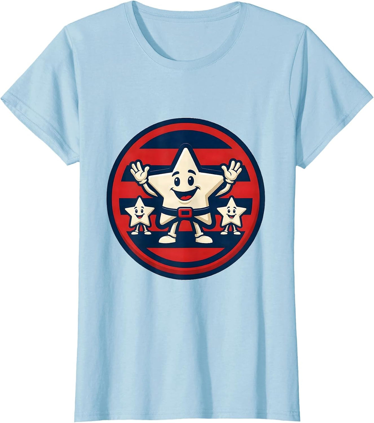 Women's Sealed Star Family Badge Patriotic Americana Labor Day T-Shirt - Baby Blue