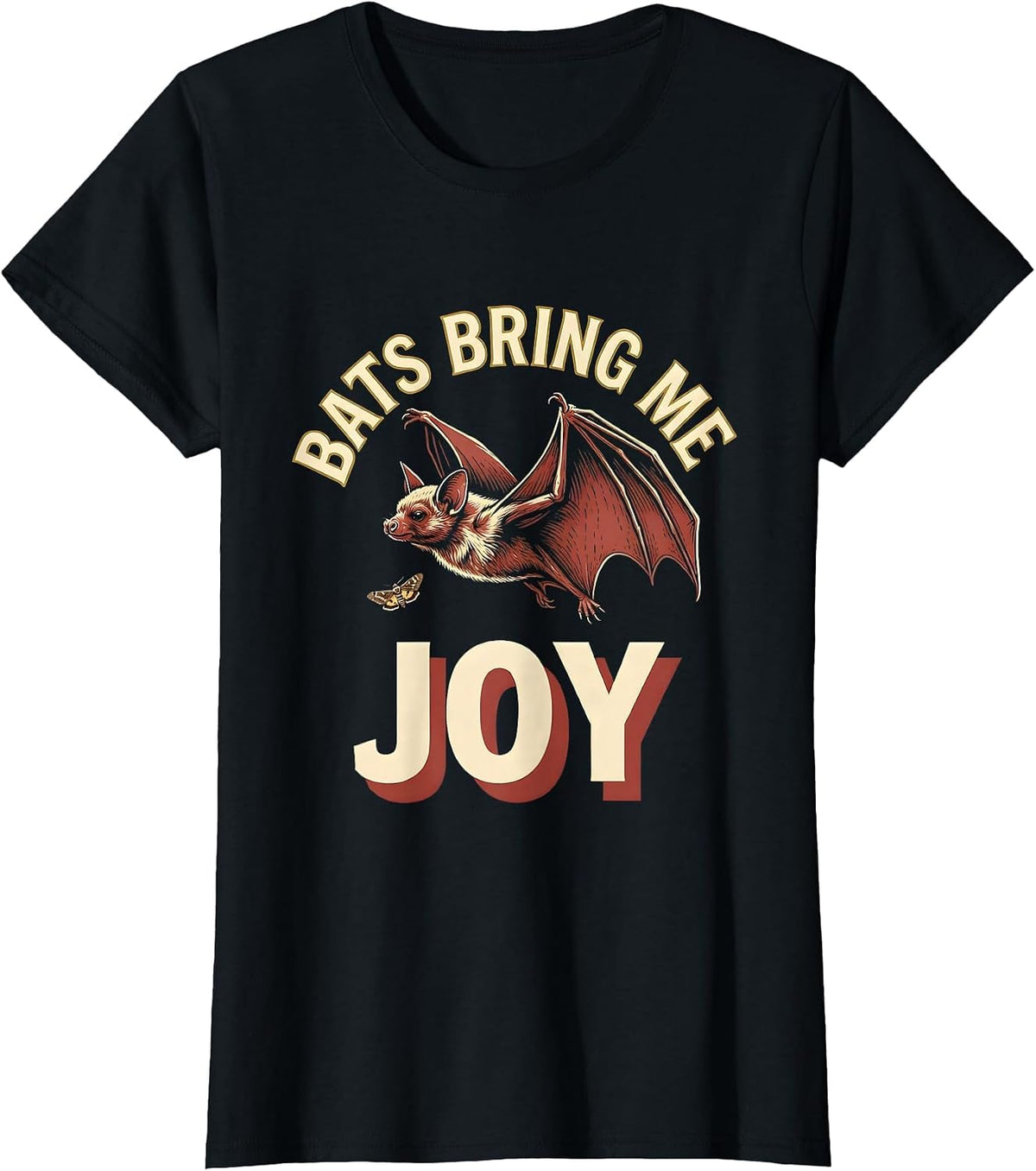 Women's Bats Bring Me Joy Whimsical Bat Lover Wildlife Conservation T-Shirt - Black