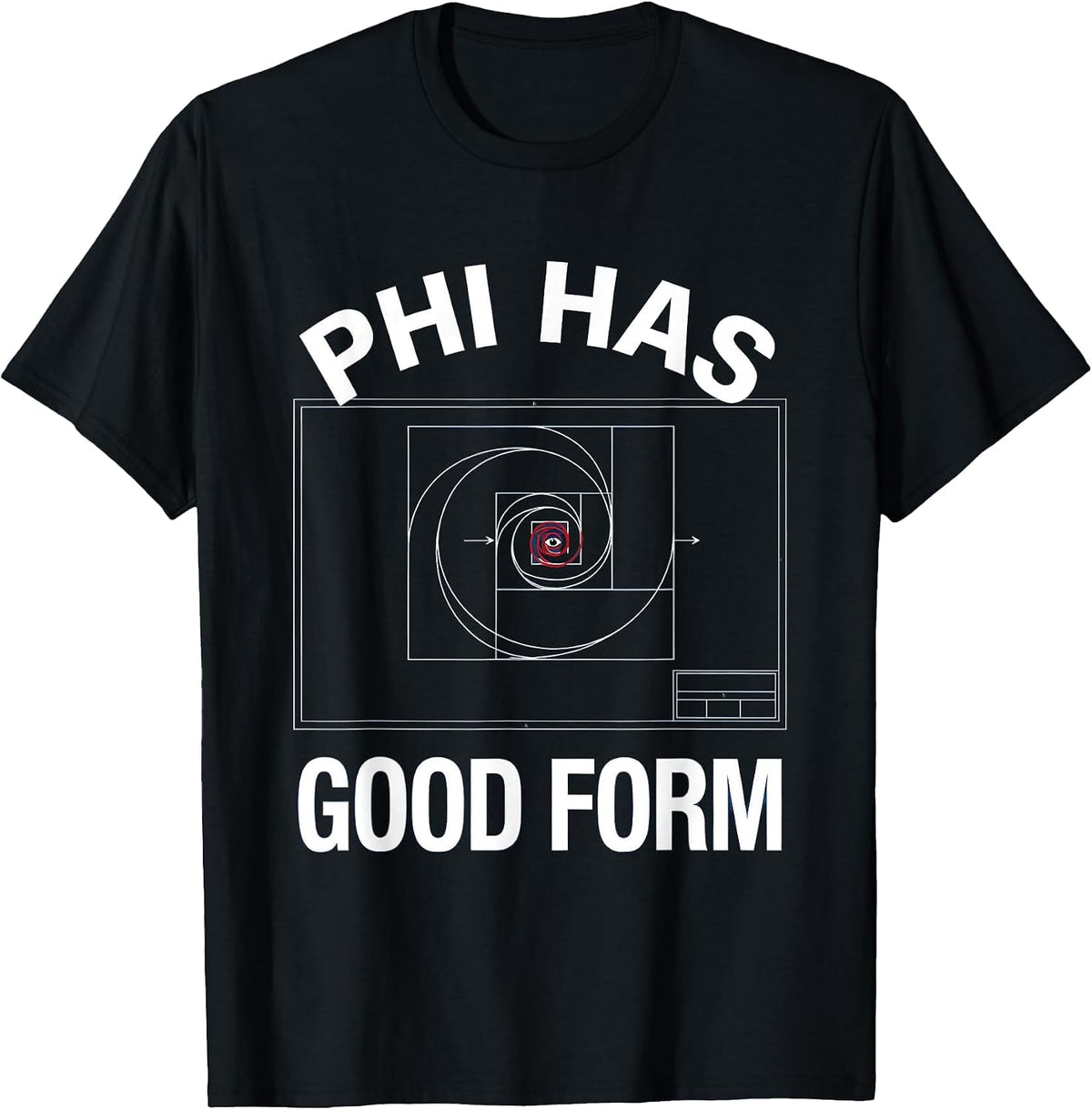 Men's Phi Has Good Form Technical Blueprint Math Sacred Geometry T-Shirt - Black