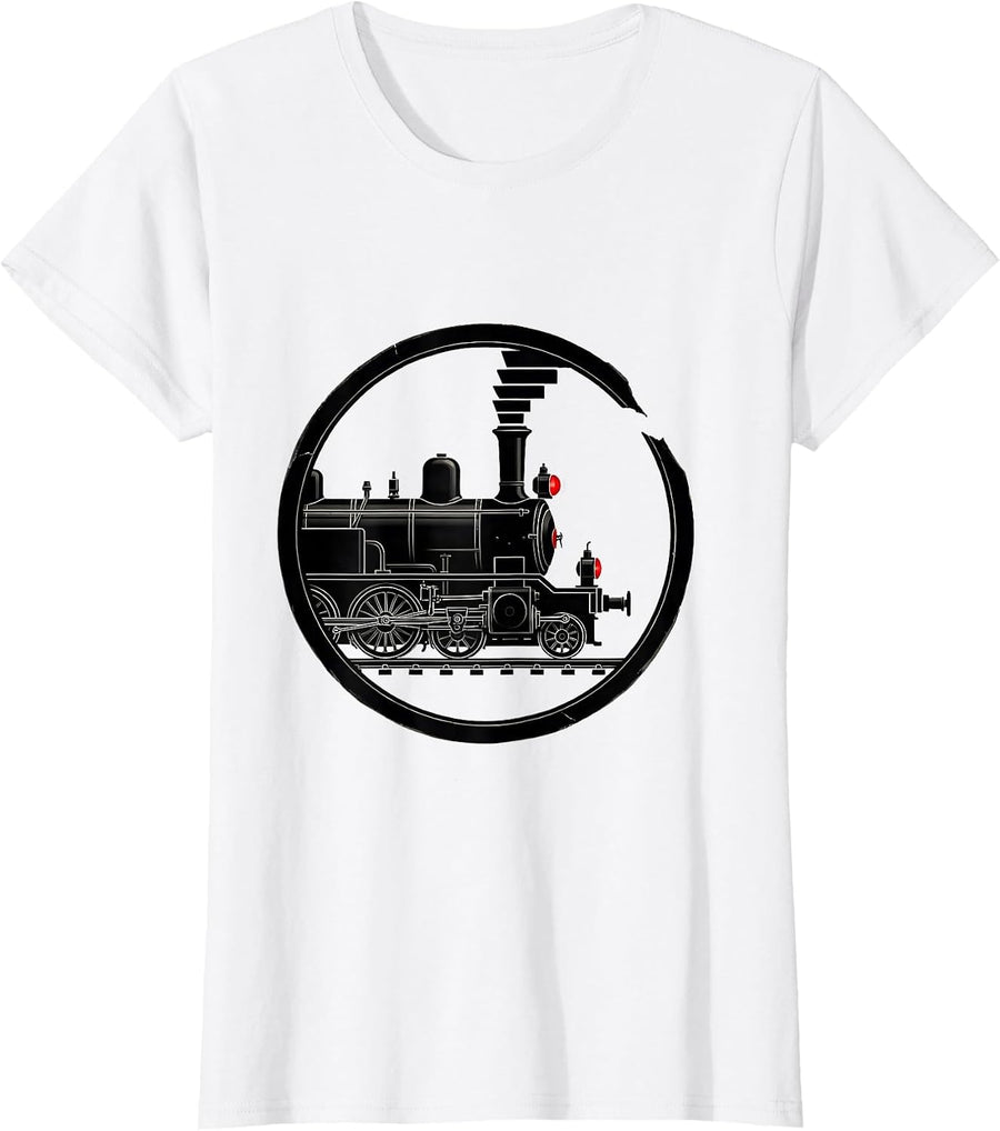 Women's Steam Locomotive Train Enthusiast Vintage Railroad T-Shirt - White