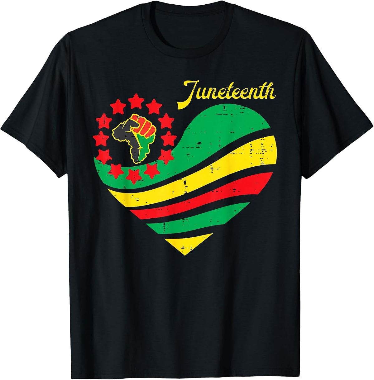 Juneteenth Heart Africa Fist June 19th 1865 Men Women Kids T-Shirt - Black