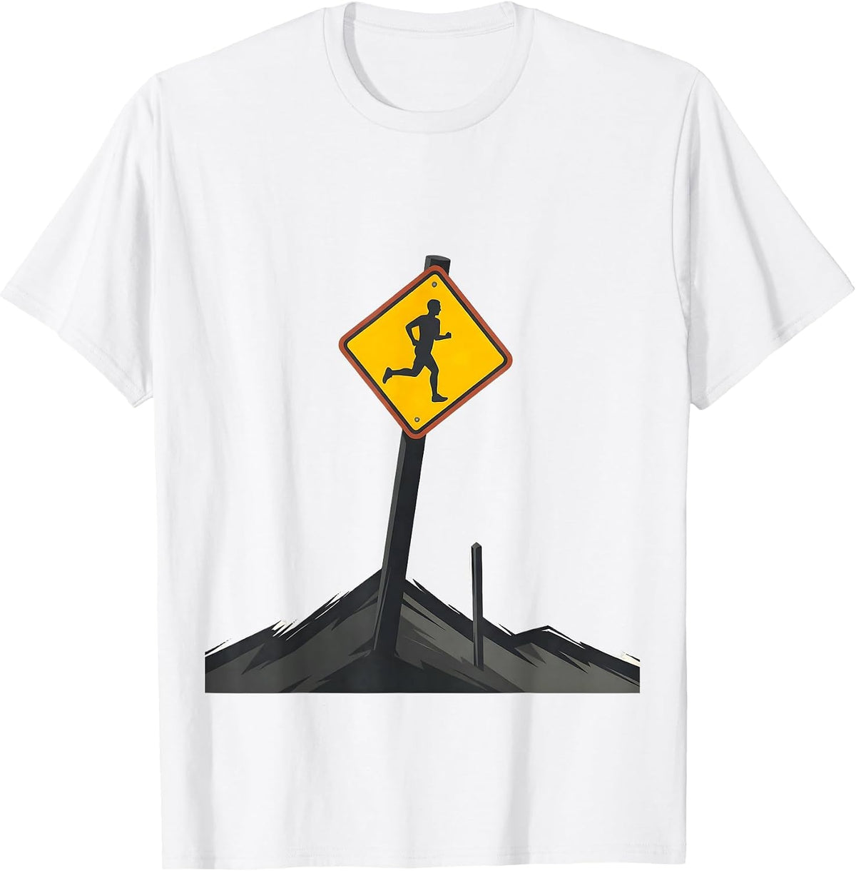 Men's Runner Caution Sign Cross Country Running Humor T-Shirt - White