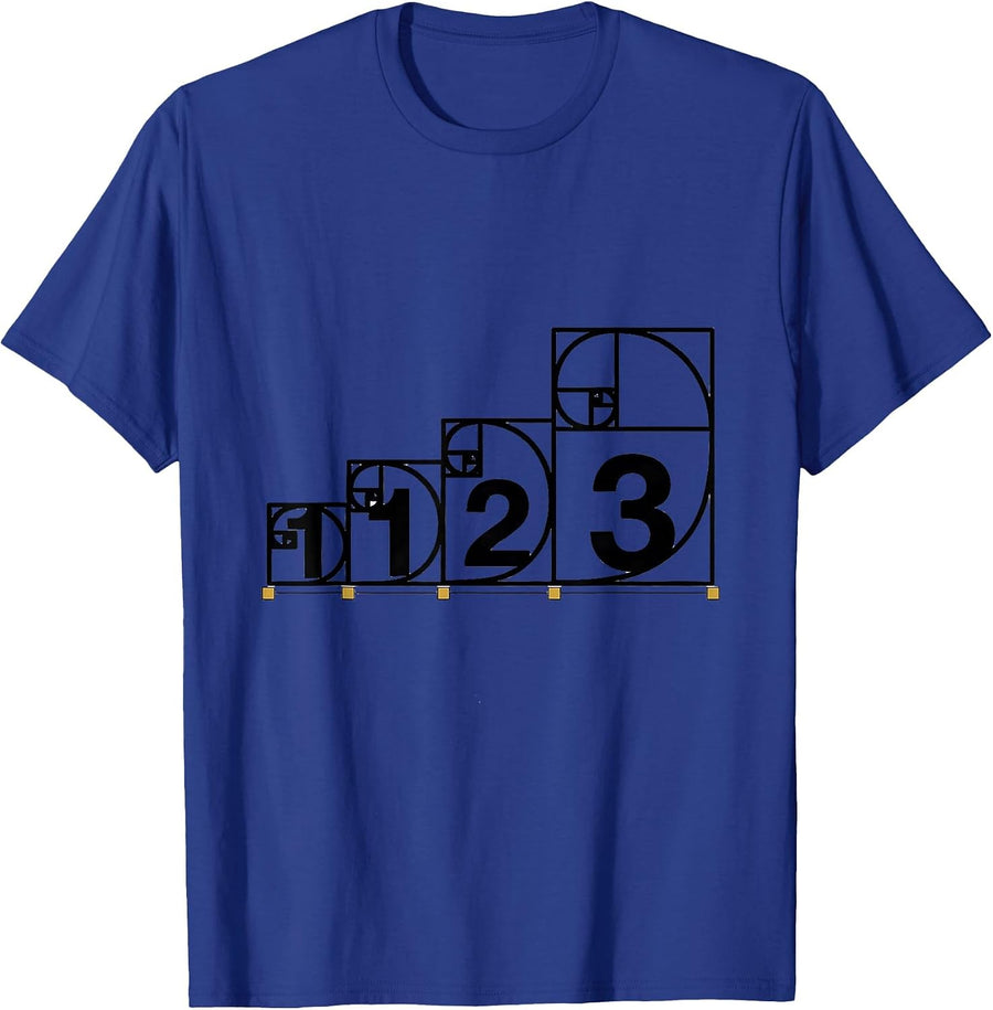 1, 1, 2, 3 Fibonacci Spiral Golden Ratio Sacred Geometry T-Shirt - Royal Blue
