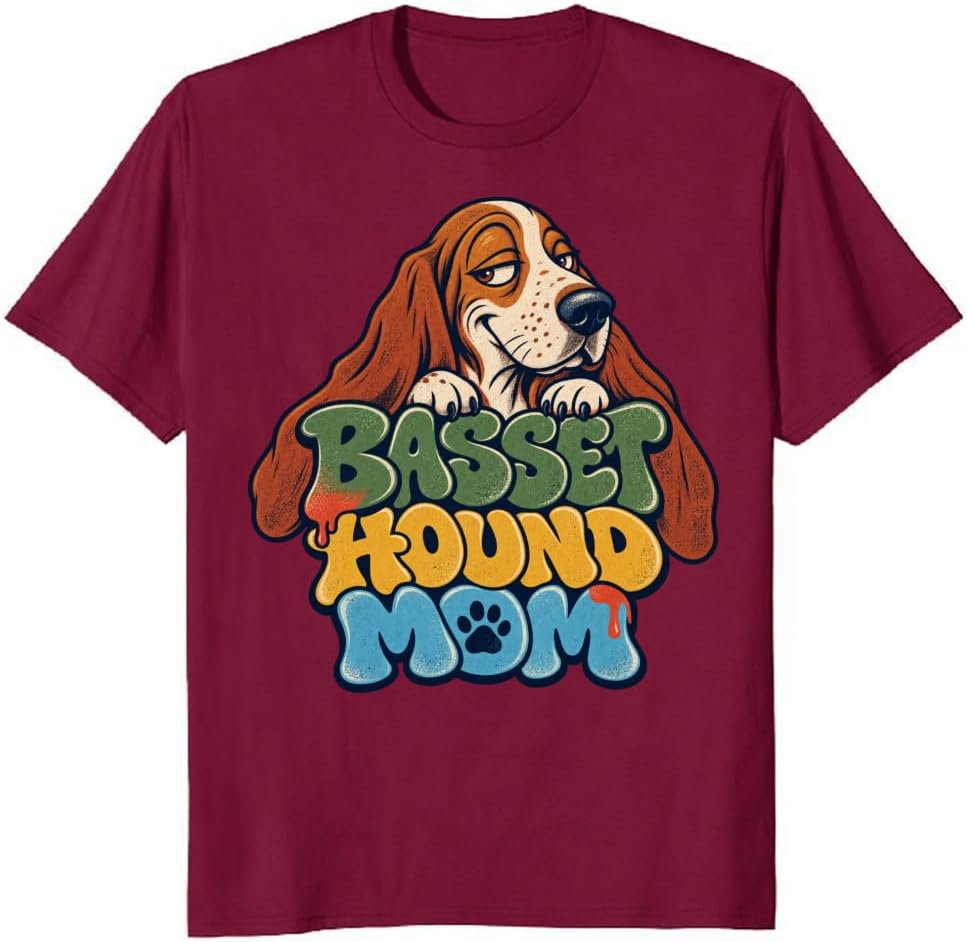 Basset Hound Mom T-Shirt Ukiyo-E Tattoo Heart Dog Graphic Tee - S4