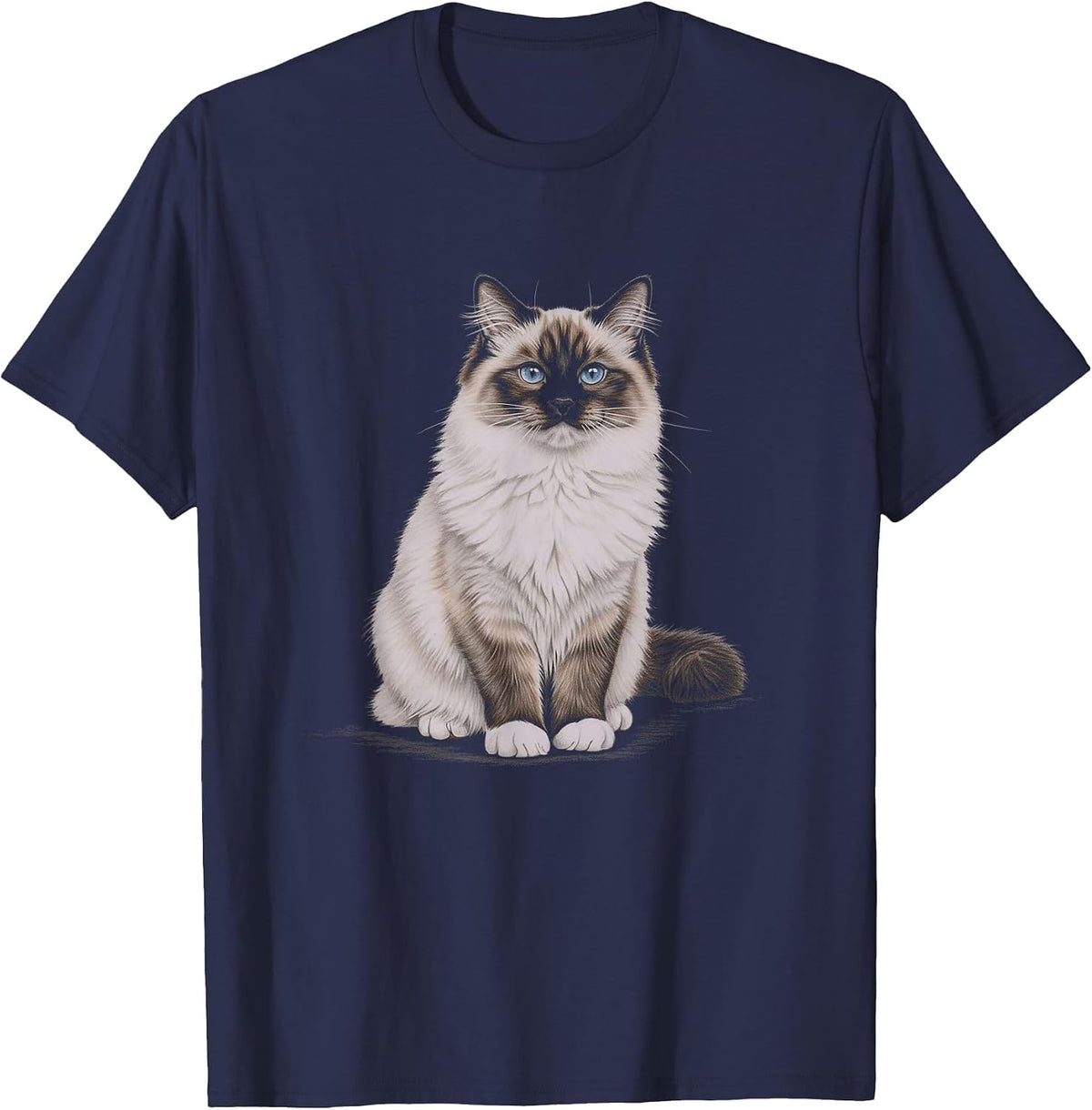 Ragdoll Cat Drawing Art Design T-Shirt - Navy Blue