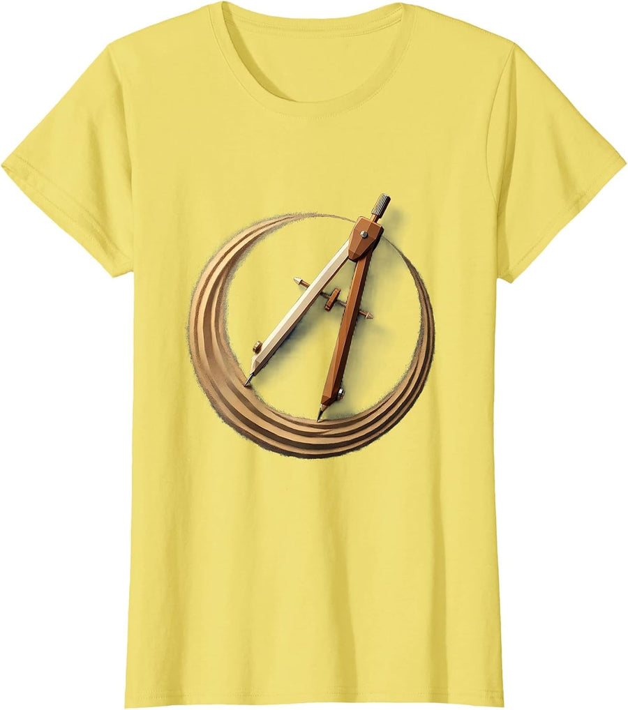 Women's Compass Circle Math Geometry Illustration T-Shirt - Lemon Yellow