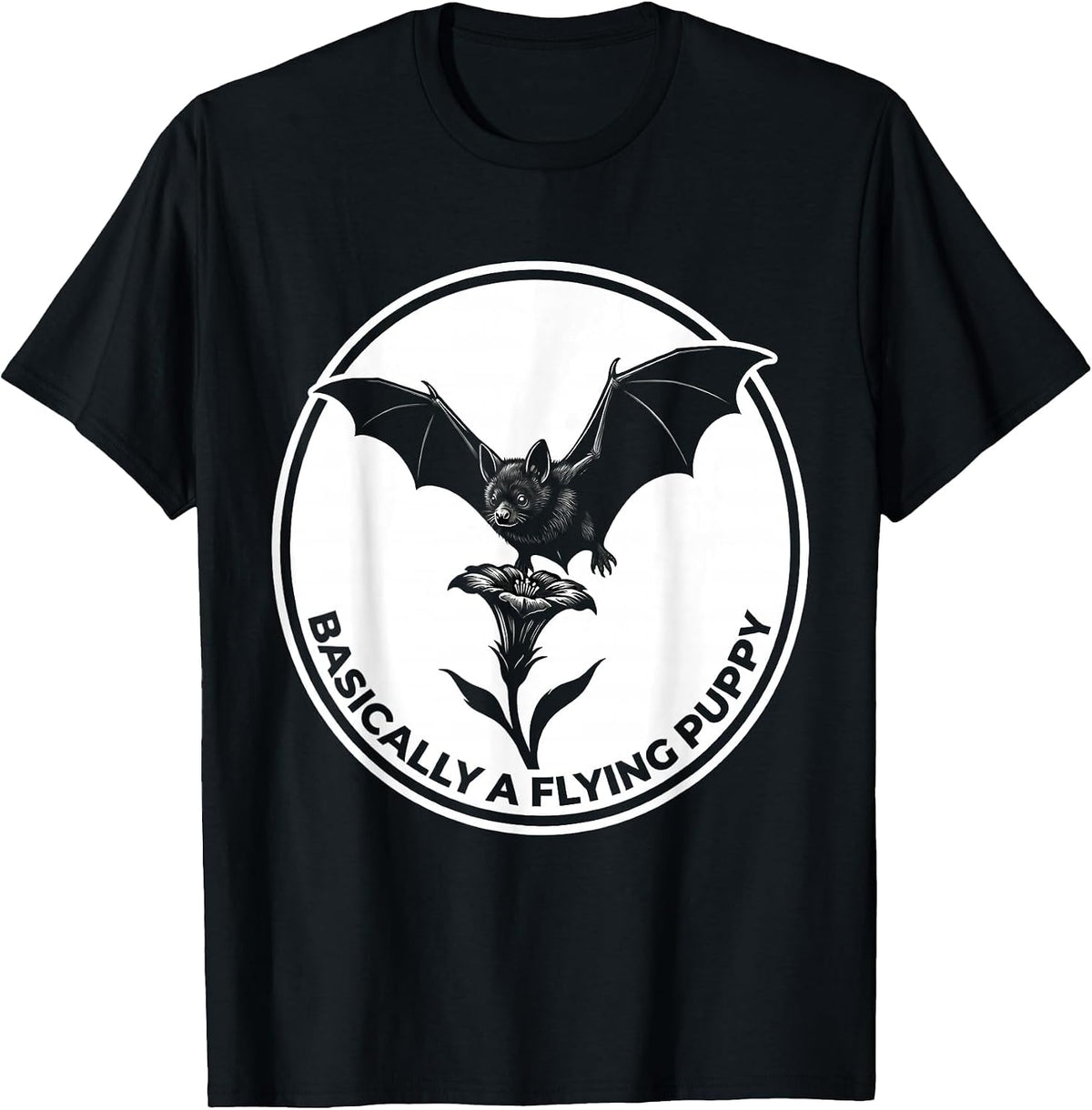 Men's Basically A Flying Puppy Funny Bat Lover Wildlife T-Shirt - Black