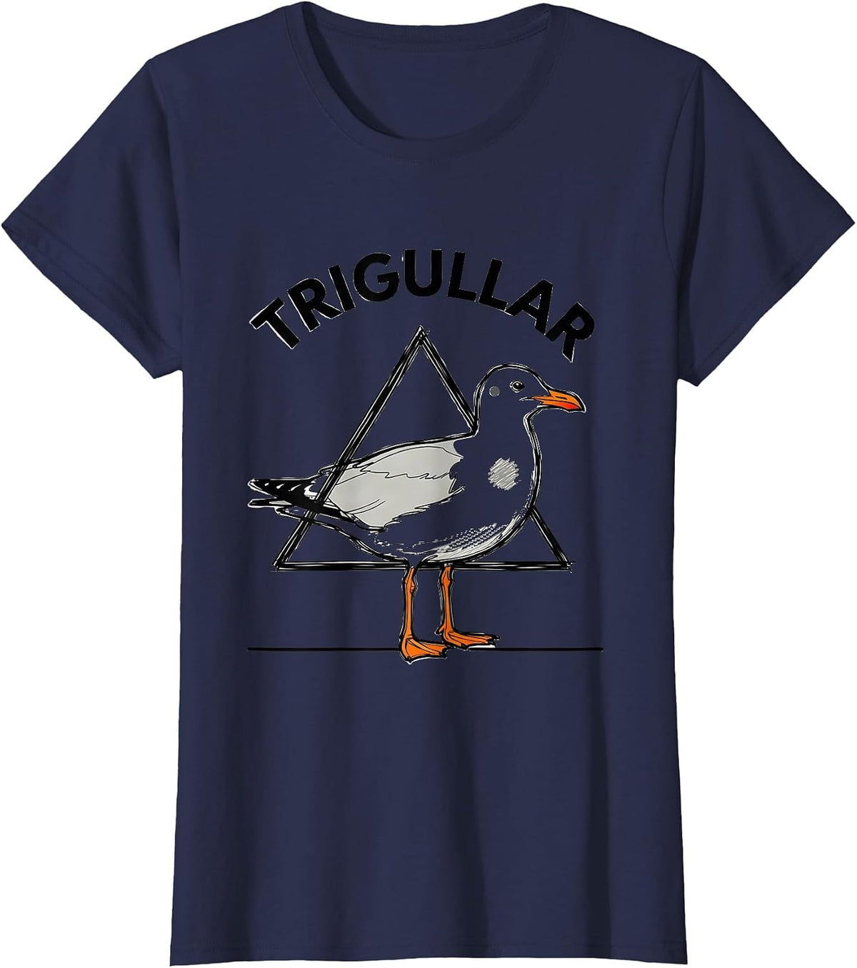Women's TriGullar Funny Triangle Seagull Bird Pun Math Teacher Humor T-Shirt - Navy Blue