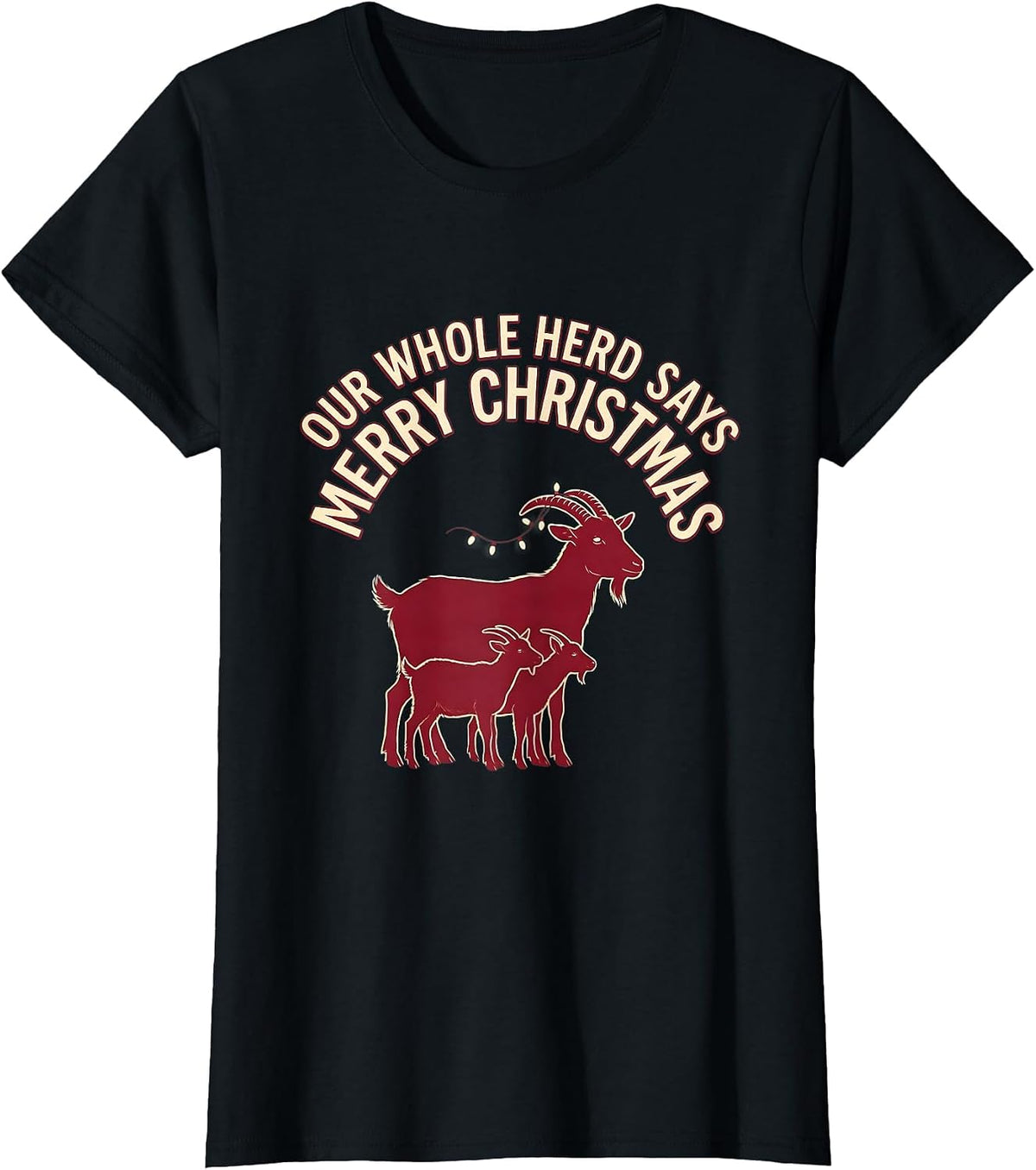 Women's Our Whole Herd Says Merry Christmas Funny Goat Lover T-Shirt - Black
