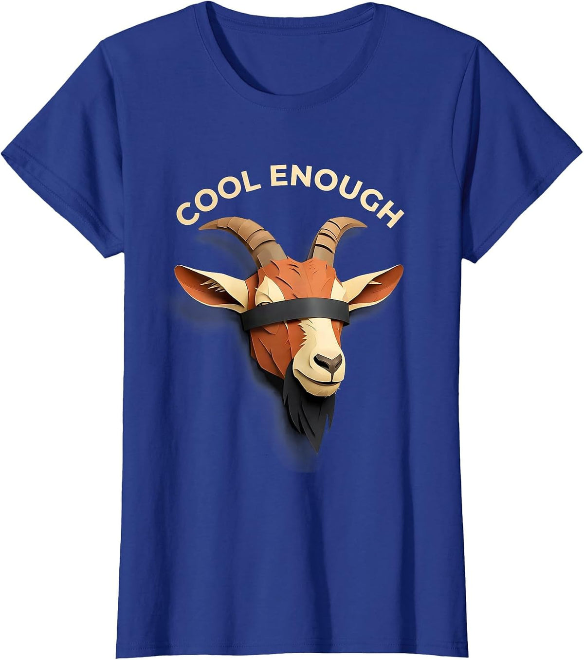 Women's Cool Enough Paper Cutout Goat Head Humor Novelty Animal T-Shirt - Royal Blue
