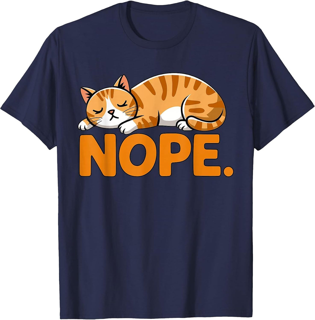 Nope Orange Cat T-Shirt - Navy Blue