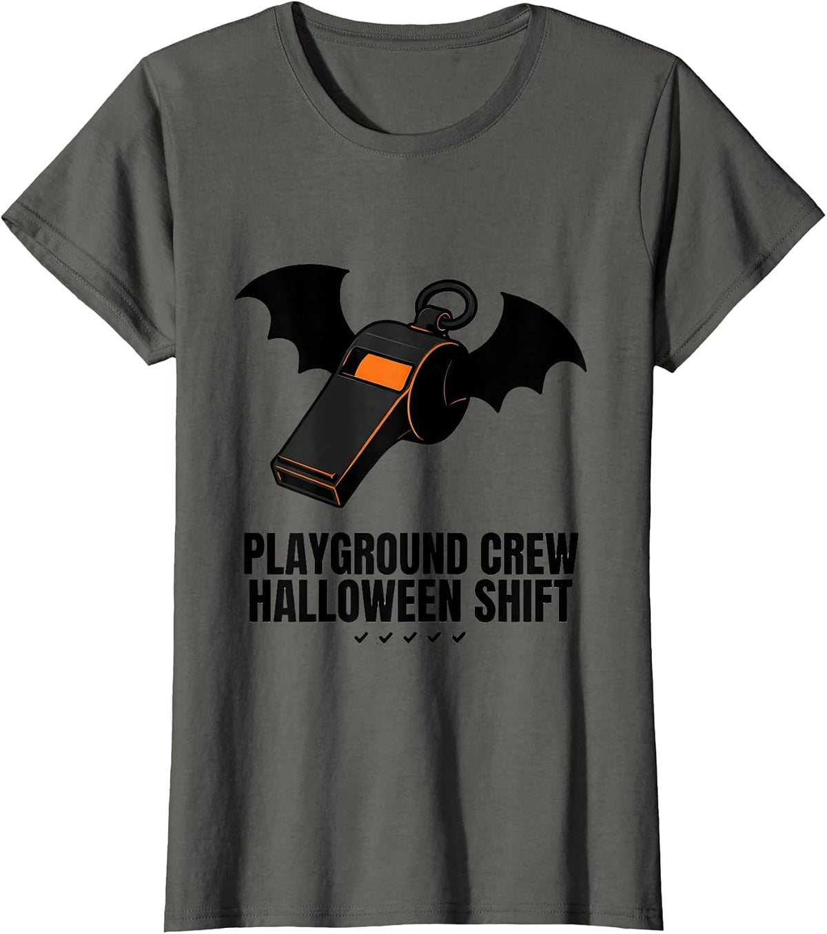 Women's Playground Crew Halloween Shift Editorial Conceptual Teacher T-Shirt - Asphalt Grey