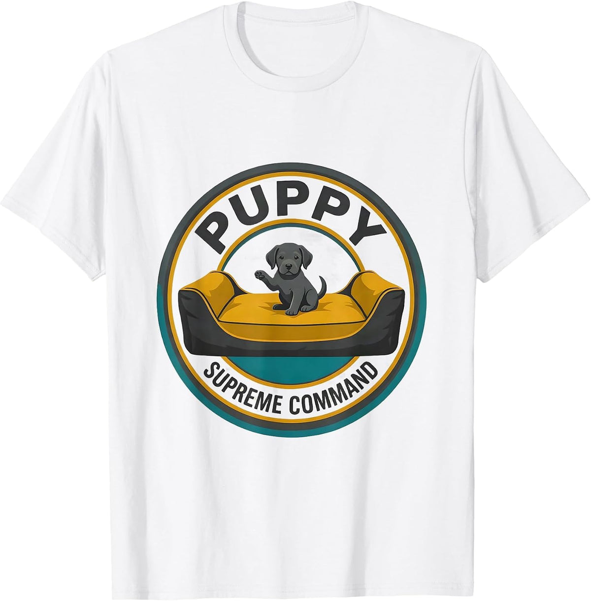Men's Puppy Supreme Command Midcentury Modern Dog Lover Gift T-Shirt - White
