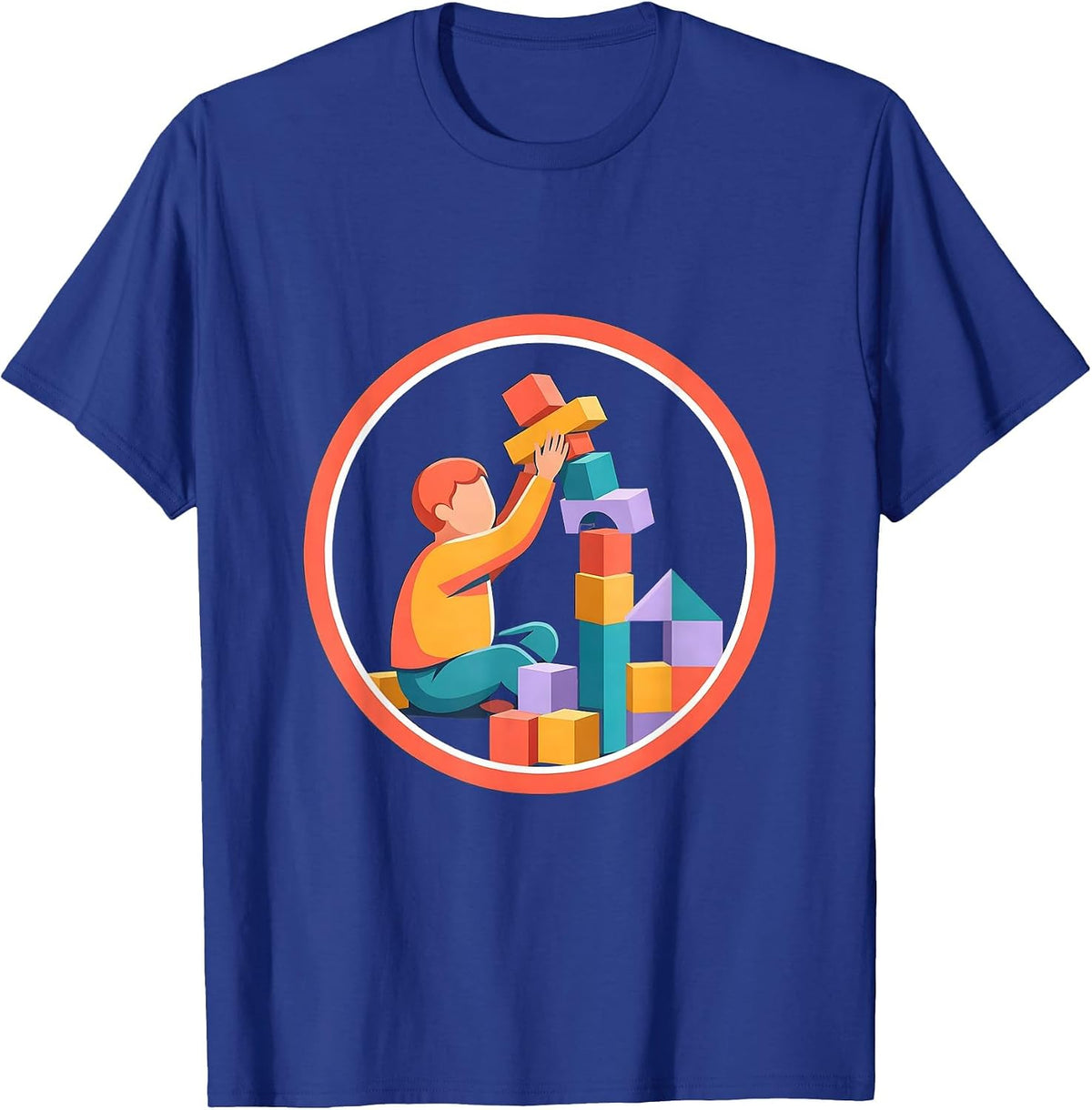 Men's Special Education Building Blocks Graphic Tee T-Shirt - Royal Blue