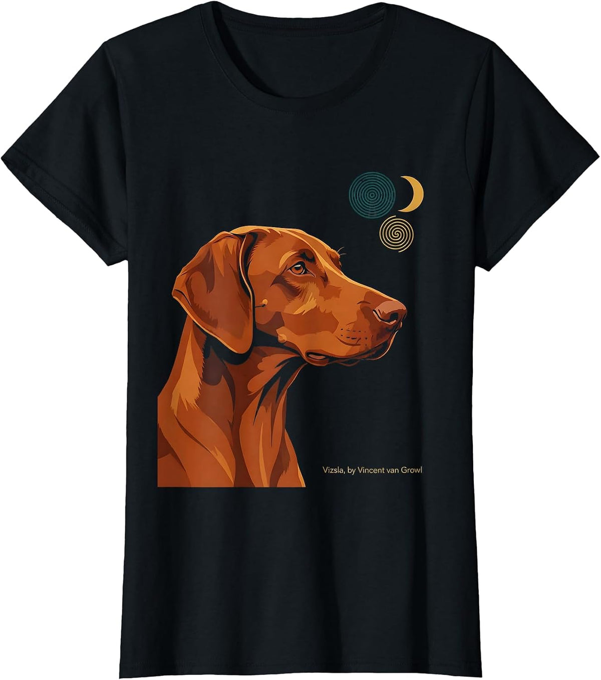 Vizsla, by Vincent van Growl Artistic Dog Portrait Breed T-Shirt - Black