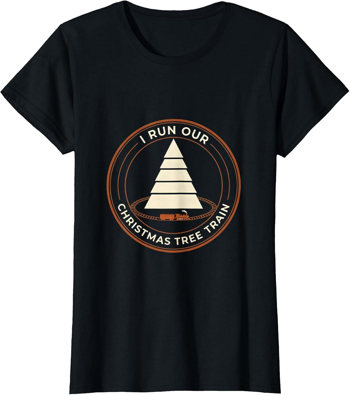 Women's I Run Our Christmas Tree Train Funny Train Hobbyist Vintage T-Shirt - Black