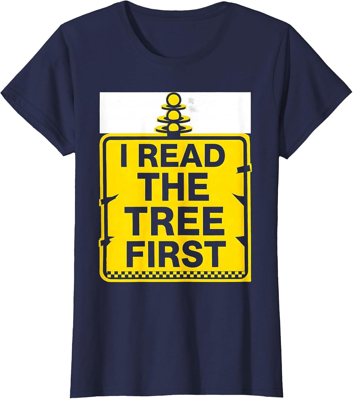 Women's I Read The Tree First Stencil Graphic Drag Racing Checkered T-Shirt - Navy Blue