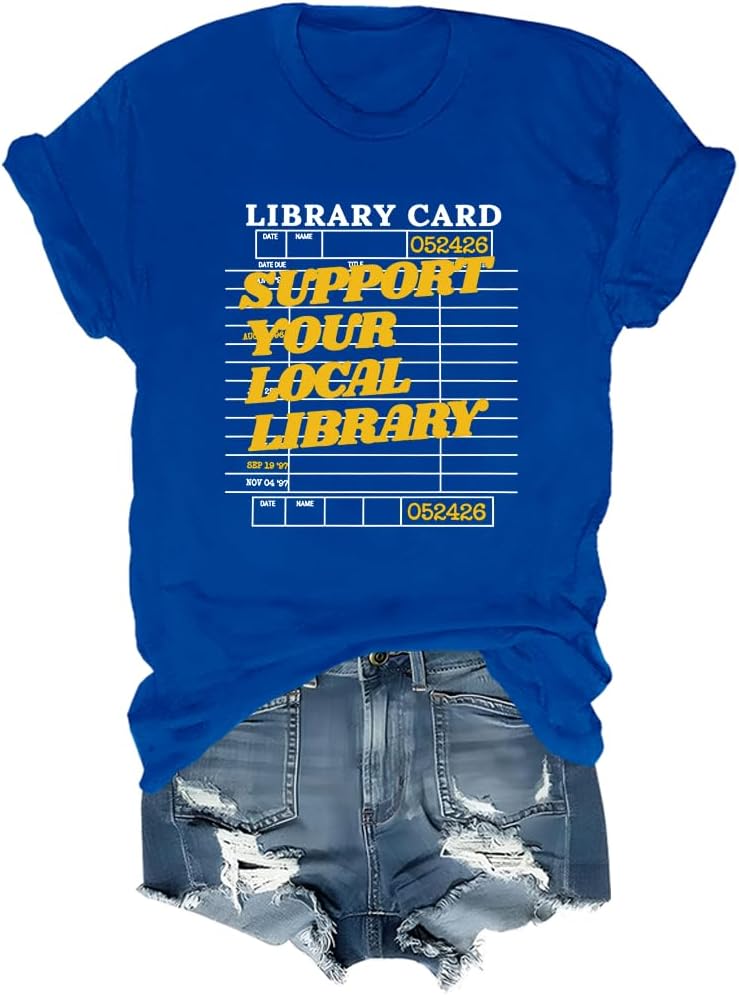 Support Your Local Library Shirt Vintage Card Book Lover Librarian Tee - Royal Blue