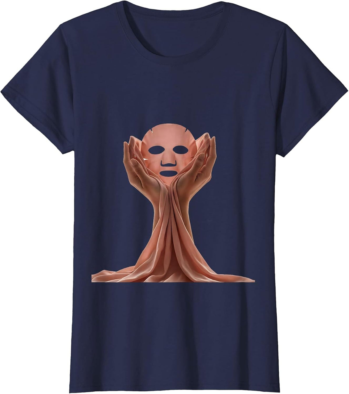 Women's K-Beauty Sheet Mask Skincare Routine Graphic T-Shirt - Navy Blue
