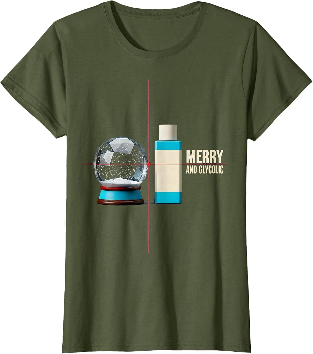 Women's Merry And Glycolic New Wave Esthetician Dermatology Humor T-Shirt - Olive Green