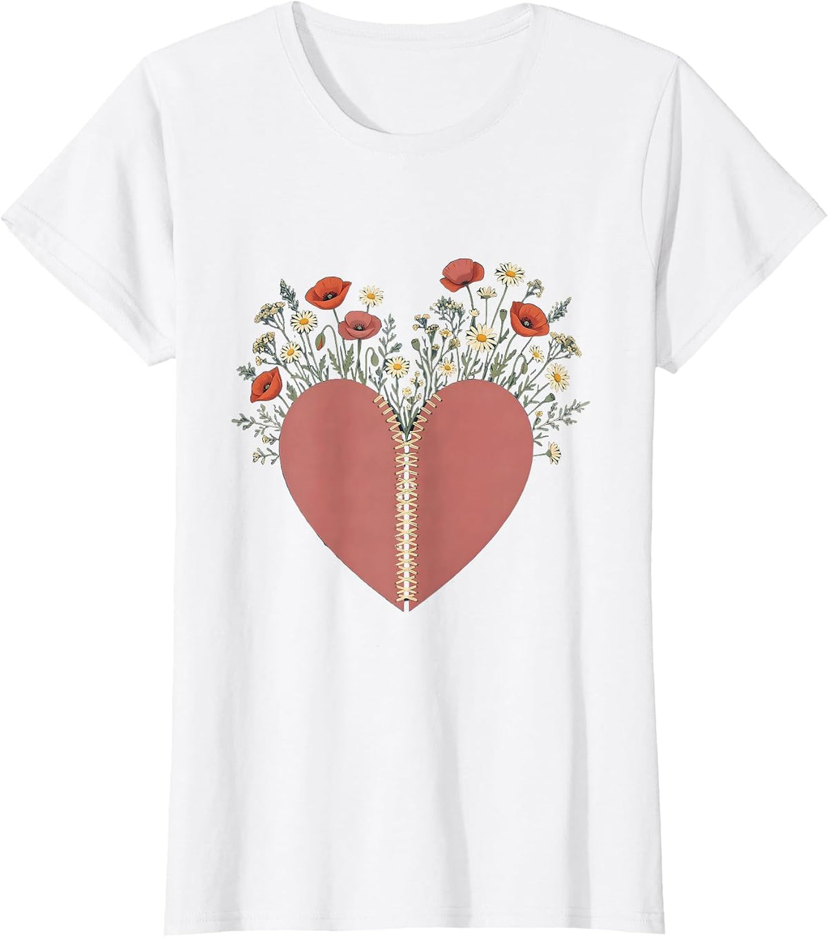 Women's Mental Health Matters Heart Wildflower Illustration T-Shirt - White