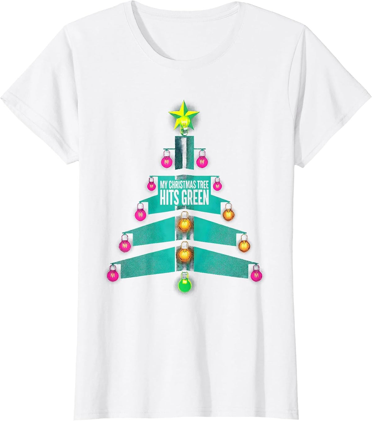 Women's My Christmas Tree Hits Green Funny Muscle Car Drag Racing T-Shirt - White