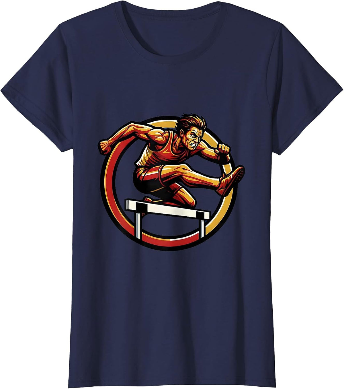 Women's Track Hurdler Mid-Leap Graphic Design T-Shirt - Navy Blue