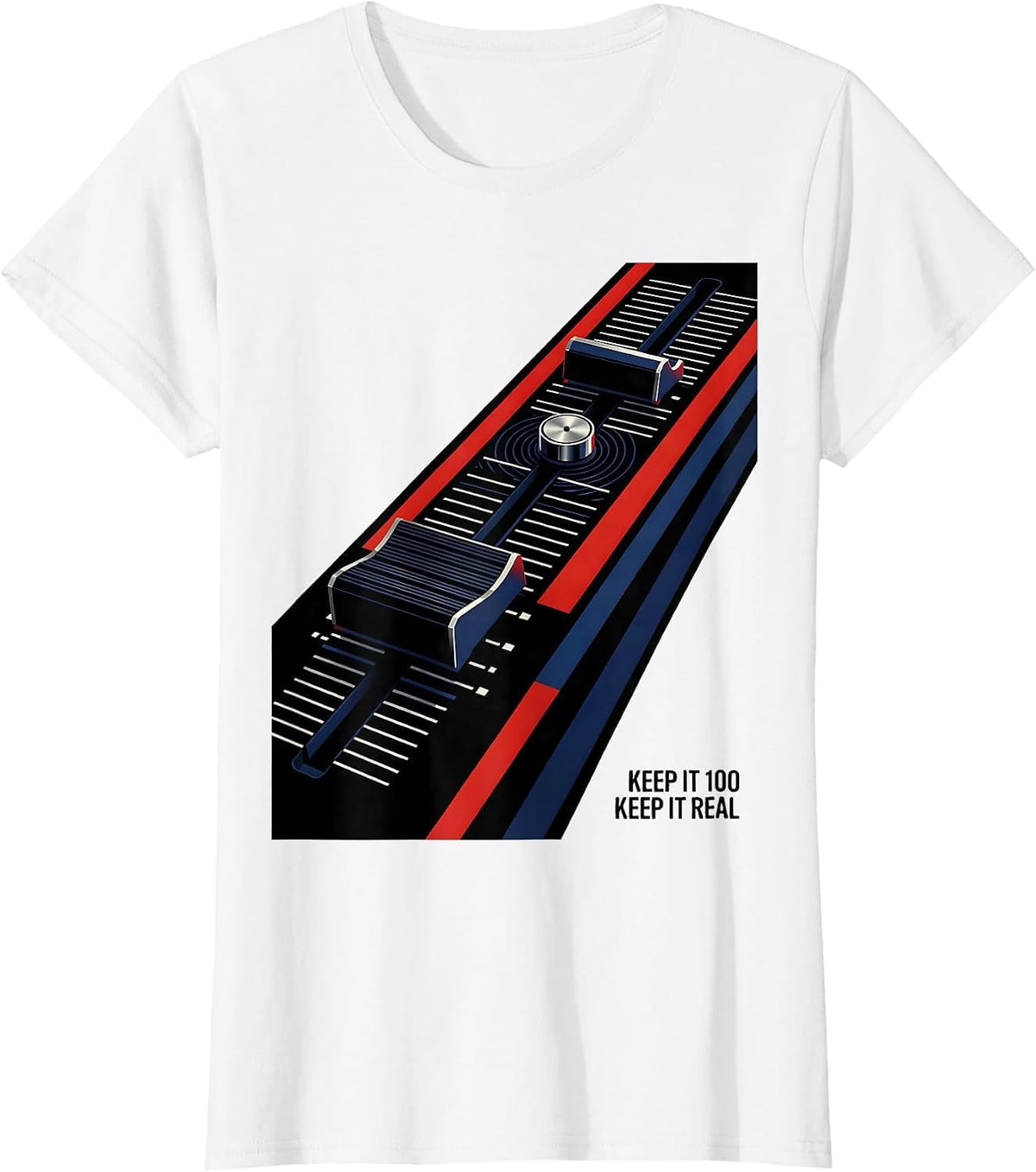 Keep It 100 Keep It Real Constructivist Poster DJ Mixer Old T-Shirt - White