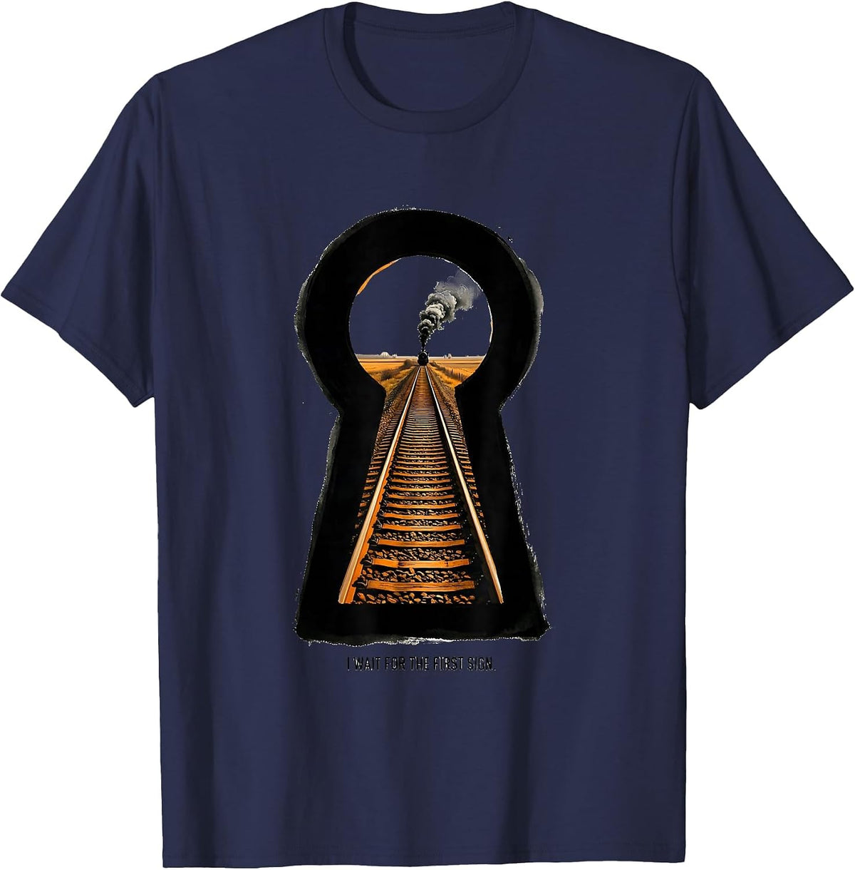 Men's I Wait For The First Sign Retro Steam Locomotive Train T-Shirt - Navy Blue