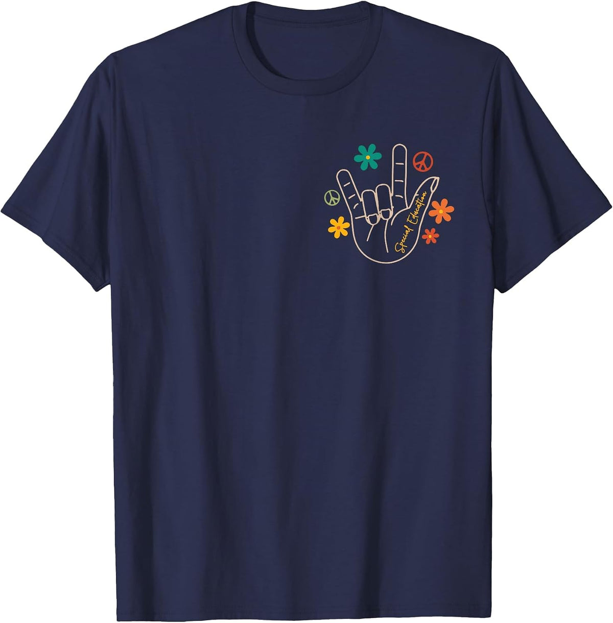 (2 Sides) Special Education Accept Adapt Advocate Inclusion T-Shirt - Navy Blue