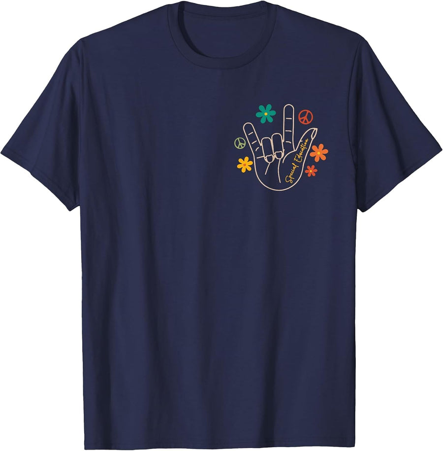 (2 Sides) Special Education Accept Adapt Advocate Inclusion T-Shirt - Navy Blue