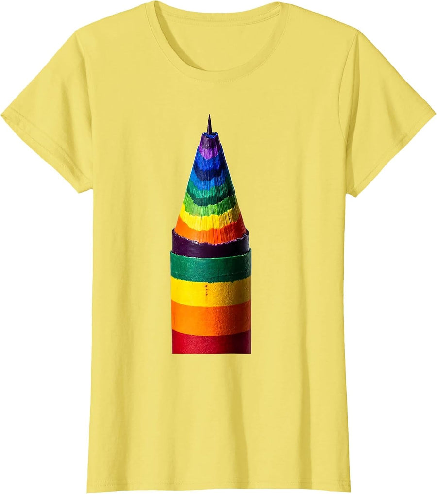 Women's Crayon Pencil Tip Sculpted Art Graphic Design T-Shirt - Lemon Yellow
