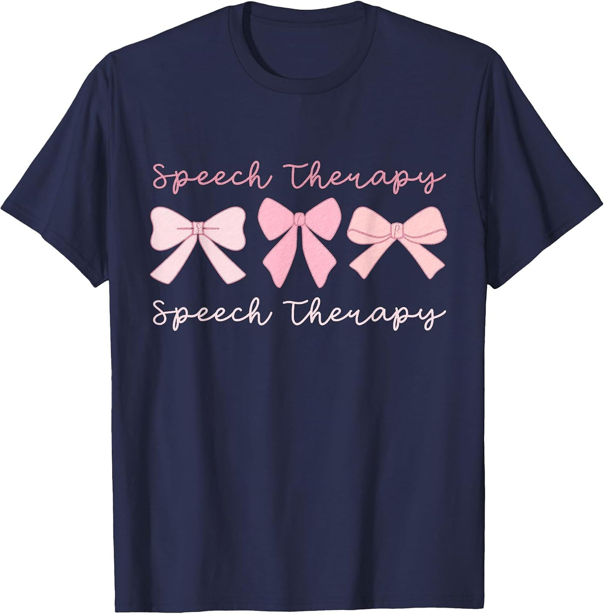 Speech Therapy Coquette Pink Bows SLP Speech Pathology T-Shirt - Navy Blue
