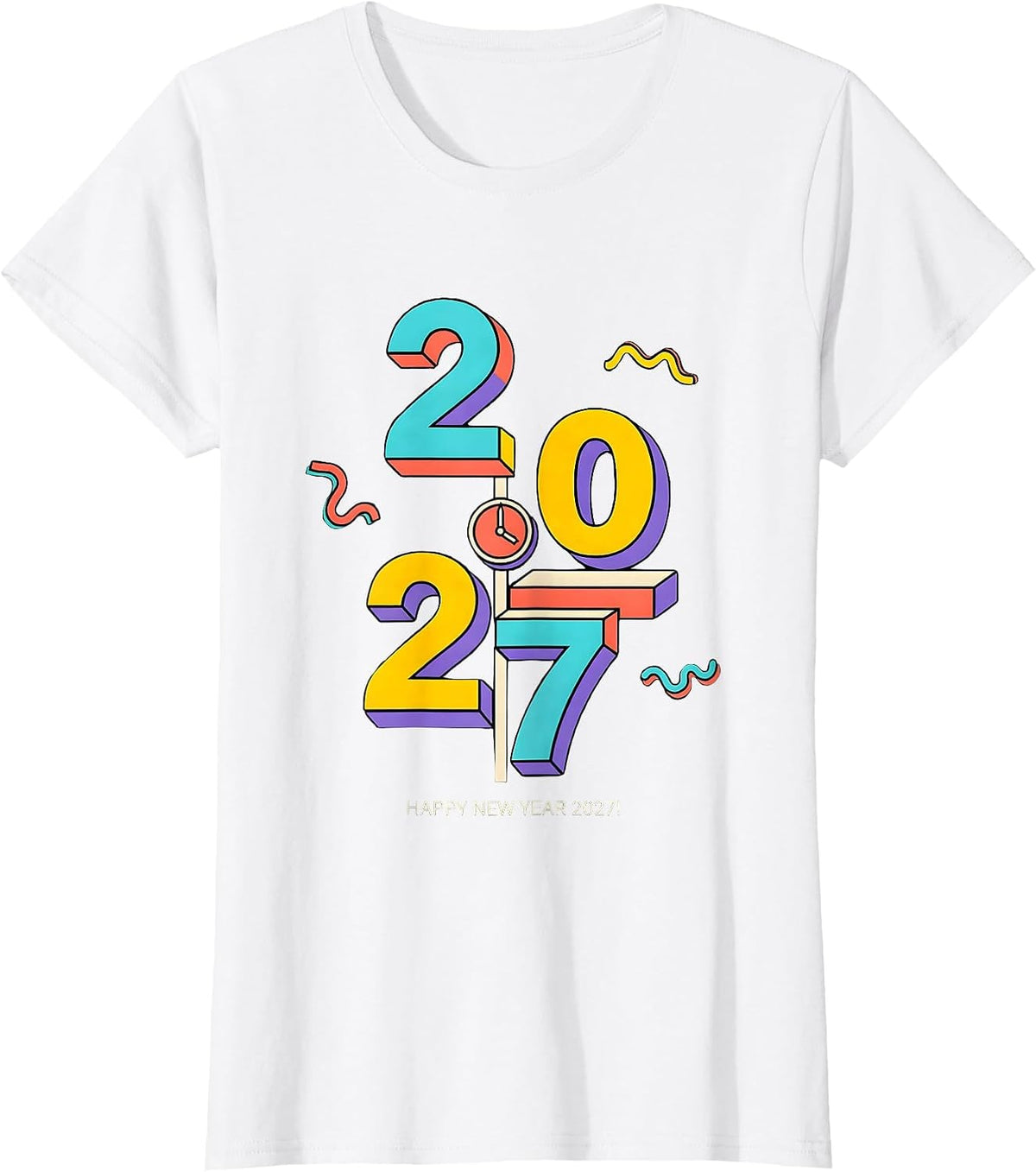 Women's Happy New Year 2027 Memphis Postmodern Family Party T-Shirt - White