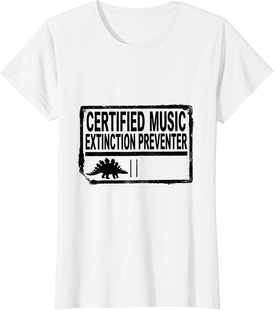 Women's Certified Music Extinction Preventer Rubber Stamp Teacher T-Shirt - White