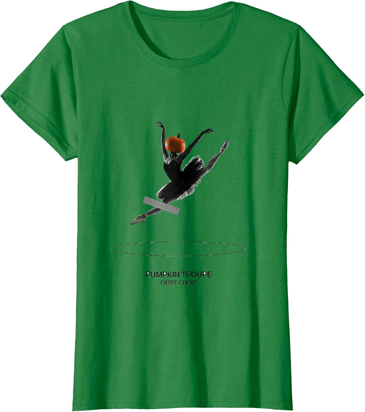 Pumpkin Troupe First Chair Minimalist Halloween Ballerina T-Shirt - Kelly Green