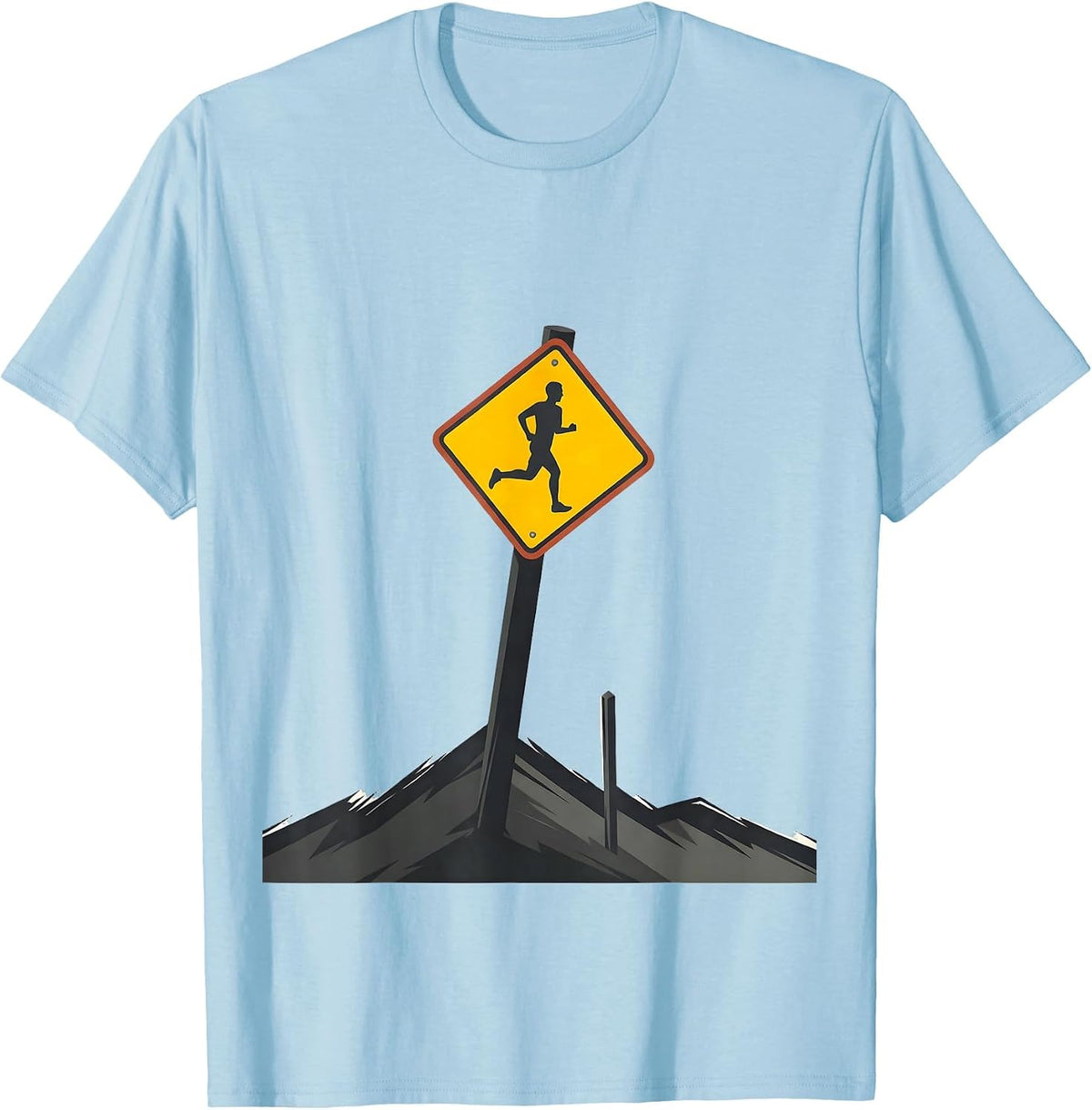 Men's Runner Caution Sign Cross Country Running Humor T-Shirt - Baby Blue